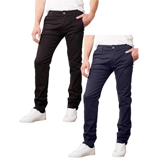 Galaxy by Harvic Mens Slim Fit Cotton Stretch Chino Pants 2-Pack